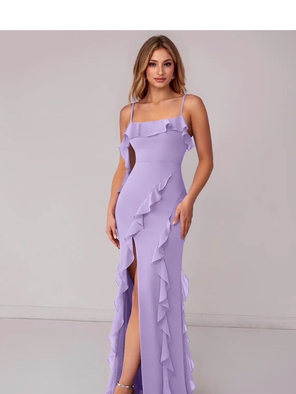 Barbie Azazie Lilac Ruffle-Trim Maxi Dress